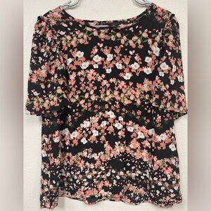 Worthington Black and Pink Floral Blouse